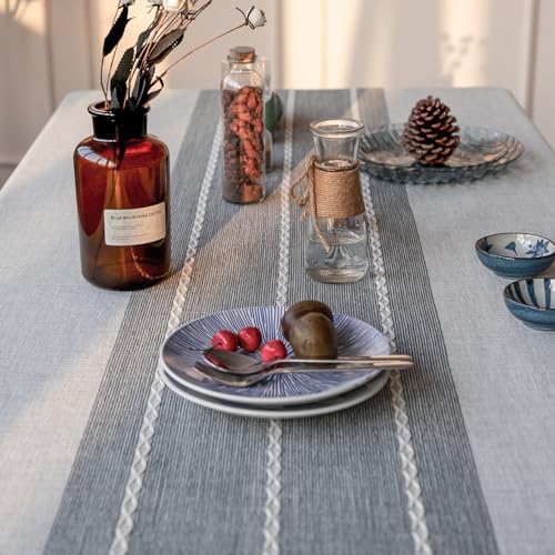 Deep Dream Tablecloth, Embroidered Waterproof Table Cloth Cotton Linen Wrinkle Free Anti-Fading Tablecloths Washable Dust-Proof Table Cover for Kitchen Dinning Party Christmas, 55 x 70 Inch - New Gray