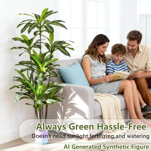 6FT Dracaena Artificial Plant - Large Tropical Indoor Fake Tree with Lifelike Leaves - Tall Faux Floor Plant in Pot for