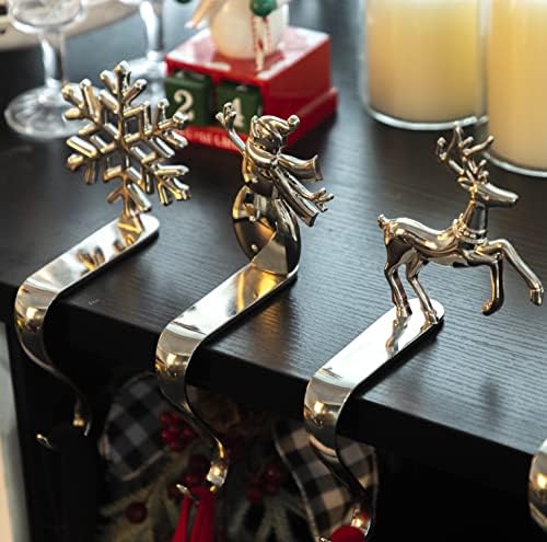 Fonder Mols Christmas Stocking Holders for Mantle, Xmas Fireplace Hanger Hooks Metal Grips Clips (Silver)