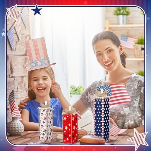 Redbaker 3 Pcs 4th of July Wood Star Sign, Red White Blue Table Decor