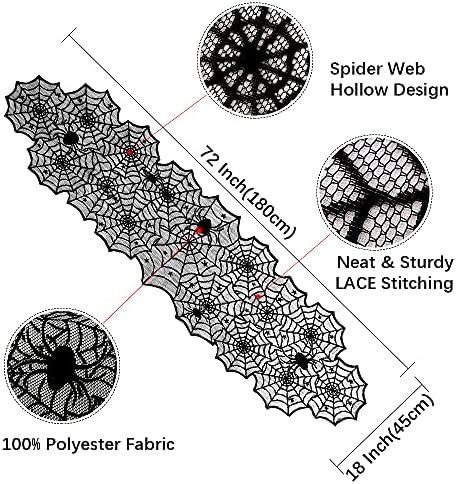 Halloween Table Runner 6 Pieces 18 x 72 Inch for Halloween Decor - Vivid Polyester Black Spider Web Lace Table Runner for Halloween Masquerade Party Dinner Table Decorations