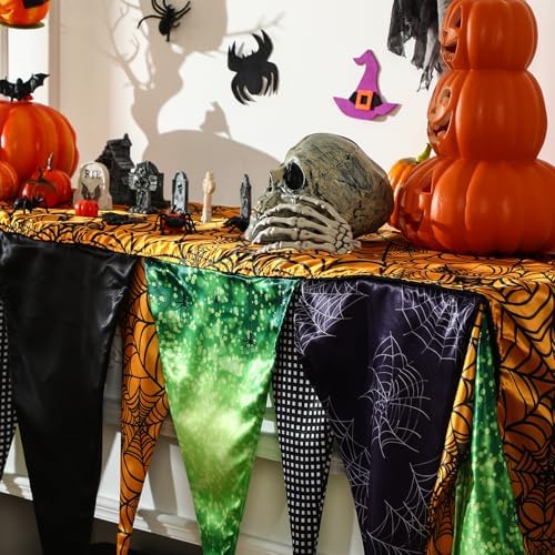 VitalCozy Halloween Fireplace Mantel Scarf Purple Orange Black,Pumpkin