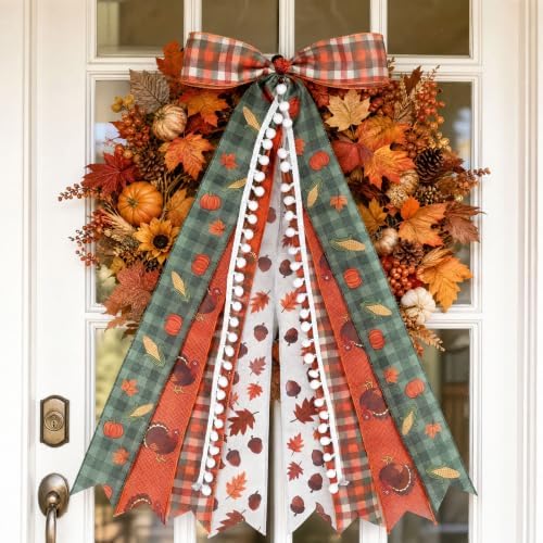 2 Pack Thanksgiving Large Wreath Ribbon Bow for Front Door