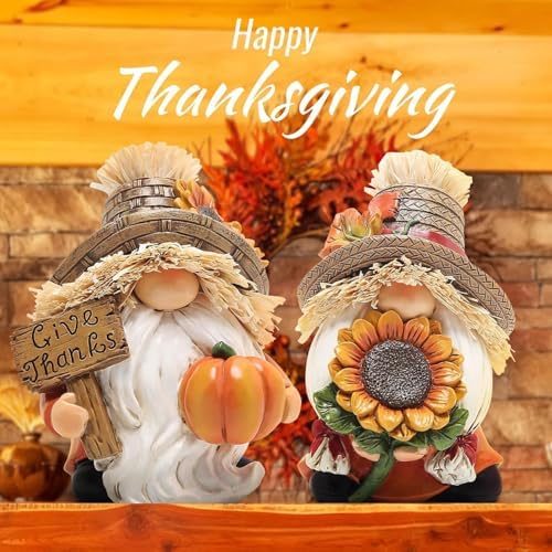 Hodao Fall Decorations for Home - Thanksgiving Gnome Figurines with Sunflower and Pumpkin, Resin Harvest Autumn Decor, Rustic Holiday Accent, for Family, Friends and Housewarming