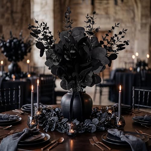 Giegxin 180 Pcs Mixed Artificial Eucalyptus Leaves Stems Bulk Black