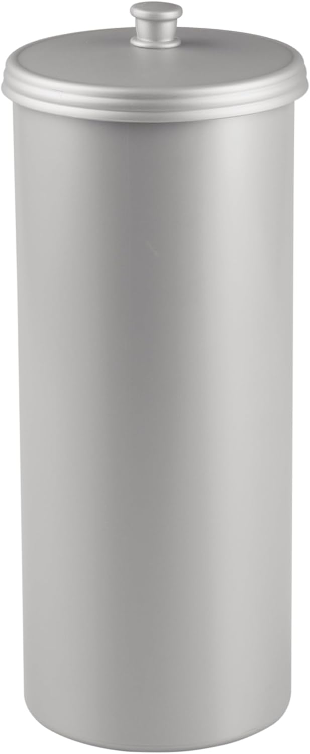 iDesign Freestanding Bathroom Toilet Paper Storage Holder, 2-Pack, Silver | With Lid, For 3 Extra Rolls
