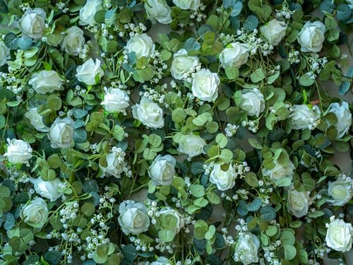 6FT Artificial Eucalyptus White Flower Garland with Roses & Baby's Breath