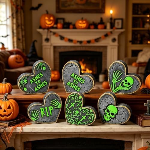 Wooden Heart Halloween Decor Indoor, Halloween Decorations for Home Kitchen