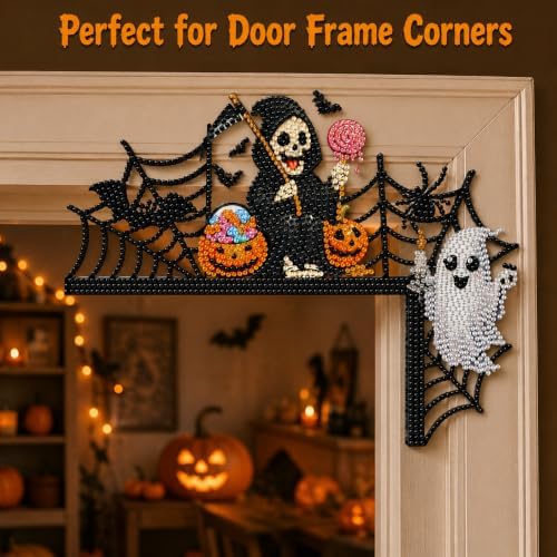 DIY Halloween Witch Pumpkin Diamond Art Wooden Door Corner Decoration, Halloween Frame Sign Kit, Creative Wall Art Mosaic Frame Sign for Home Decor & Gifts