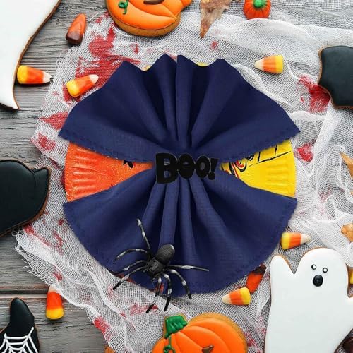 Halloween Napkin Rings Set of 12, Ghost Boo Halloween Black Napkin Holders Metal Buckles for Halloween Party Decorations Home Kitchen Dinner Table Setting