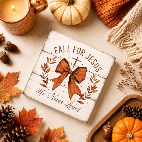 Fall For Jesus He Never Leaves Sign | Large Bow Wreath Wall Art