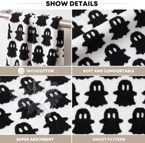 Artoid Mode 2 Pcs Beige Black Ghost Halloween Hand Towels for Bathroom