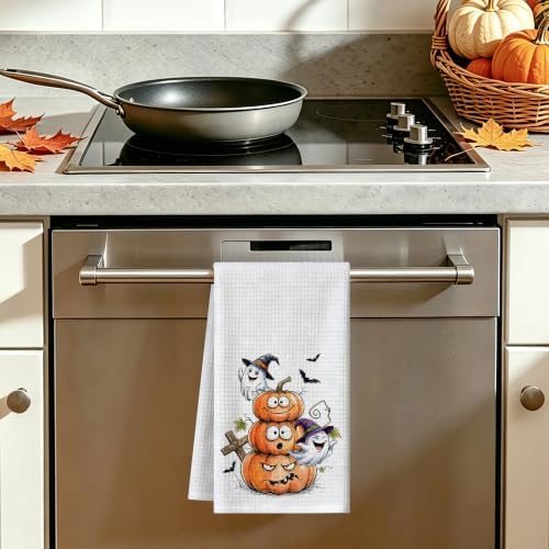Halloween Hand Towels, Pumpkin Waffle Kitchen Towels 16x24 Inch