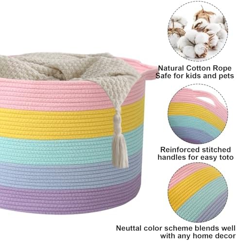 115L Large Blanket Basket,Rope Woven Laundry Basket-Colorful