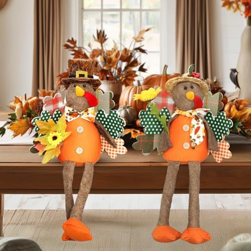 Lovinland 2 Pack Stuffed Animal Turkey Doll Thanksgiving Table Decoration