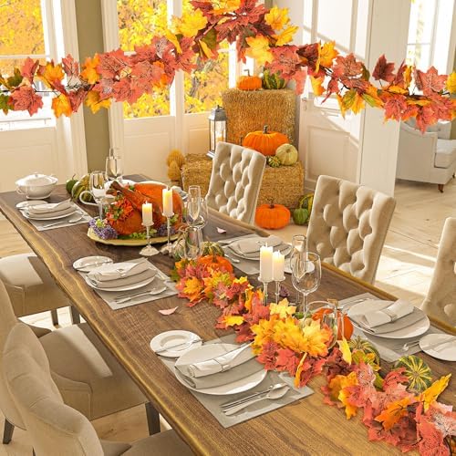 2Pack 11.8FT Fall Maple Leaf Garland Yellow Green Thanksgiving Fall Decor