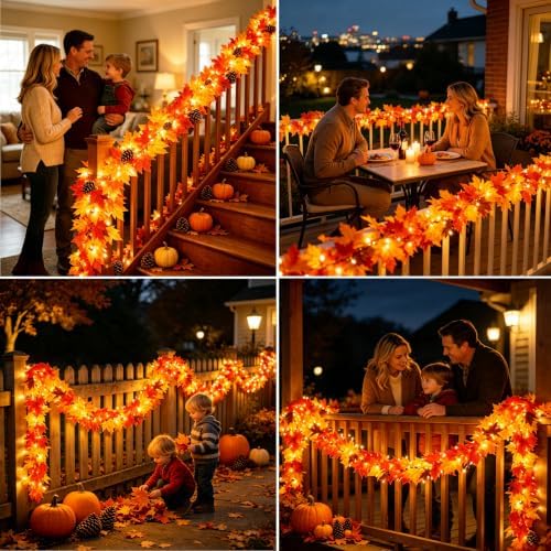 Fall Decor Fall Garland with Lights 9Ft Large Leaves Halloween Decorations