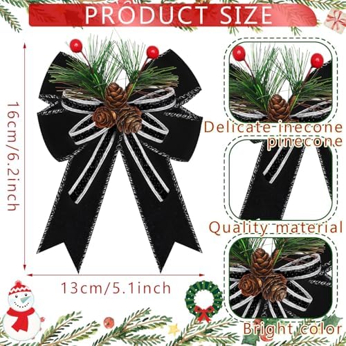 Moucuny 6 Pcs Christmas Velvet Bows Black Decoration 5 x 6 Inch