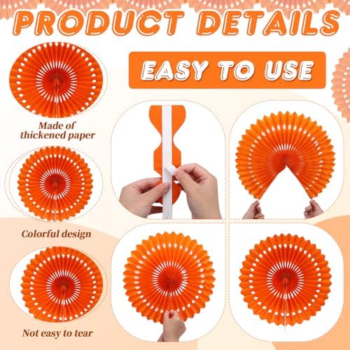 BestoFun 12PCS Paper Fans Orange and Hot Pink Party Decorations Tissue Paper Flowers Hanging Paper Fans Party Decorations for Girl Groovy Birthday Baby Shower Wedding Bachelorette Room Wall Décor