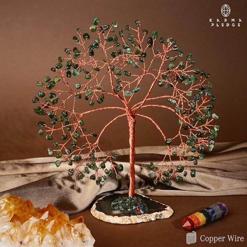 KARMAPLEDGE Crystal Tree of Life for Home, Office, Room, Wall Decor to Bring Money & Good Luck, Handmade Green