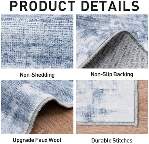 8x10 Area Rugs for Living Room: Washable Abstract Blue White Badroom Carpet