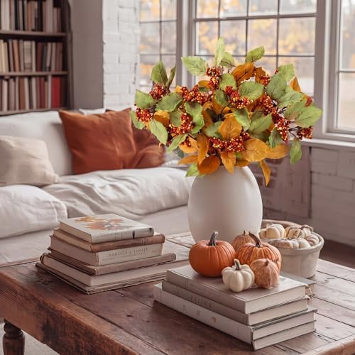 Thiccywoov 6 Pack Fall Leaf Stems Fall Leaves Stems Foliage with Berries