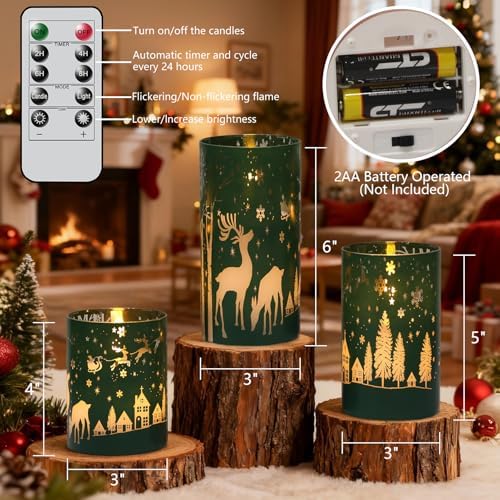 Wondise Christmas Reindeer LED Flameless Candles with Remote Timer