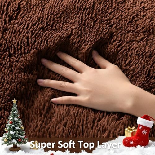 Ophanie 8x10 Brown Area Rugs for Living Room,Large Shag Bedroom Carpet,Big Indoor Thick Soft Shaggy Nursery Rug,Fluffy
