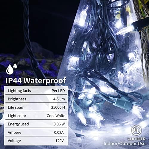 MULTI-SPARKING White Christmas LED Lights - 2 Pack 100 Count Cool White Holiday String Lights for Tree, Party, Wedding, Indoor and Outdoor Use, 2 Sets 33 Feet Green Wire, UL Certified, Connectable