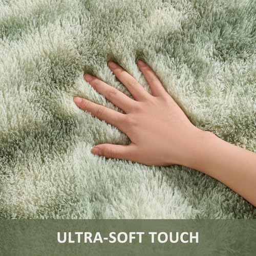 Ophanie Green and White Area Rugs for Living Room 5x7,Sage Green Fluffy Shag Large Fuzzy Plush Soft Carpets,Floor