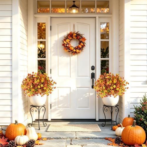 INQCMY 24 Pcs Artificial Mums for Outdoors Planters Fake Flowers Fall Decor