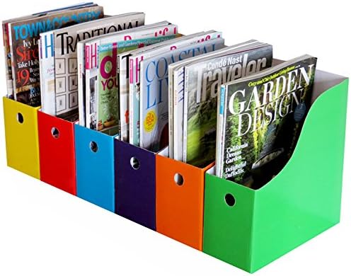 Evelots Magazine File Holder -Set of 6 Multi Color- Office Desk Organizer - Sturdy Cardboard - New Upgraded Double