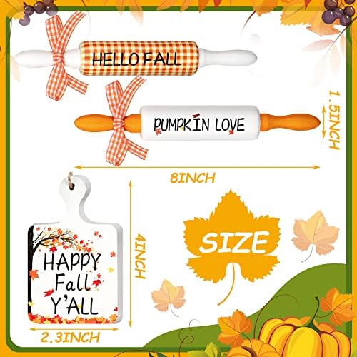 Yookeer 4 Pcs Fall Tiered Tray Mini Fall Rolling Pins, Autumn Signs Mug