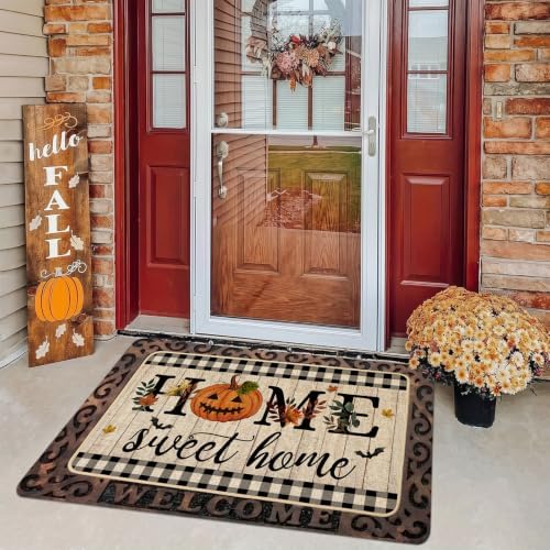 ORTIGIA Halloween Pumpkin Doormat Home Sweet Home Indoor Outdoor Patio Welcome Door Mats Non-Slip Durable Entrance Mat for Home Entrance Outside Entry Yard Floor Patio 17x36 INCH