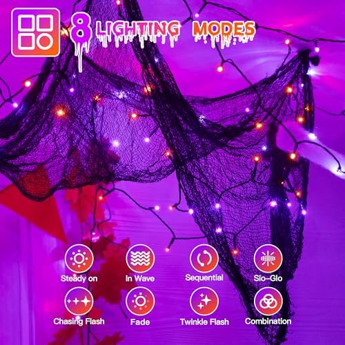 Guhope 66FT 200 LED Halloween Lights, Orange + Purple Halloween Lights Outdoor with 8 Lighting Modes, Waterproof String Light for Halloween Christmas Outdoor Party Yard Garden Decoration