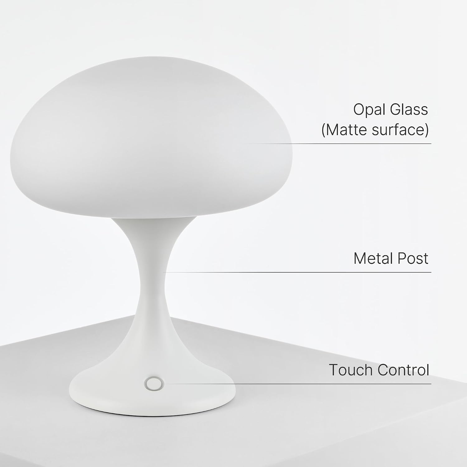 Mushroom Lamp, 5W LED Cordless Rechargeable Table Lamp with Glass Shade, Small Retro Dimmable Touch Light with 3 Color