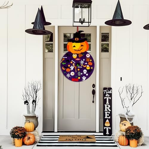 Tnoeuz DIY Halloween Felt Pumpkin Witch Hanging Decor Halloween Felt Crafts Kits Adhesive Ornaments Party Favors Home Wall Decorations Indoors Outdoors