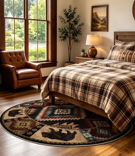 YIHOUSE Washable Western Cabin Round Rug, 4ft