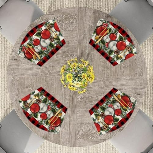 Artoid Mode Christmas Balls Pine Cones Wedge Shape Placemats for Round Table Set of 4, Winter Seasonal Kitchen Dining Table Decoration for Indoor Party Home