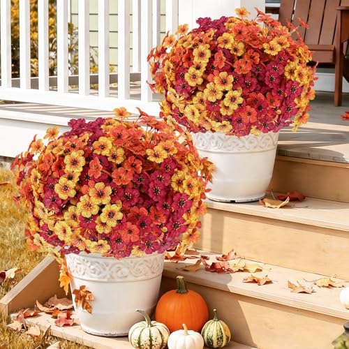 Powbrace 22 Pack Artificial Fall Flowers Mums for Outdoor Indoor(Fall Mix)