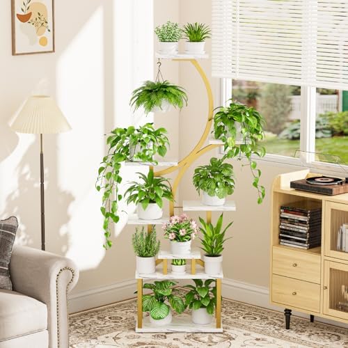 BACEKOLL Plant Stand Indoor with Grow Light, 8 Tier Corner Plant Shelf Tall