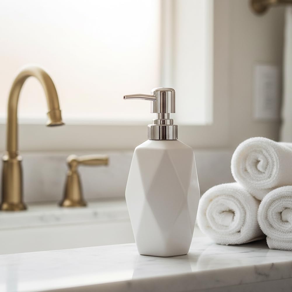 Soap Dispenser, 13.5oz Ceramic Soap Dispenser Bathroom for Kitchen & Bathroom Set of 2 (White, 2 Pack)