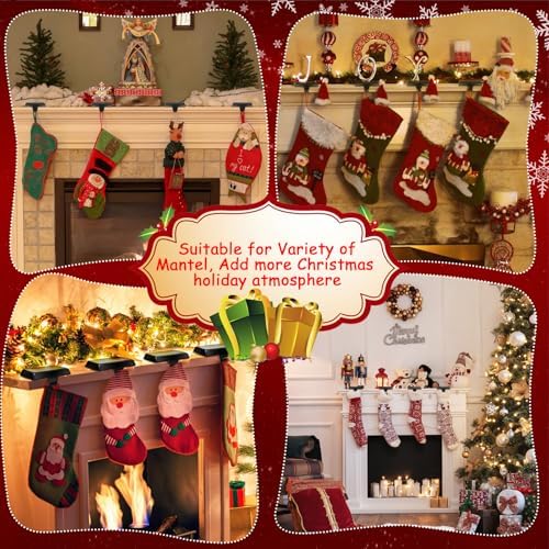 Homjoy 4 Pack Metal Christmas Stocking Holders for Mantle Heavy Duty Stocking Hangers Stocking Hook Christmas Ornaments for Counter Tables Window Fireplace Mantle Decoration (Black)