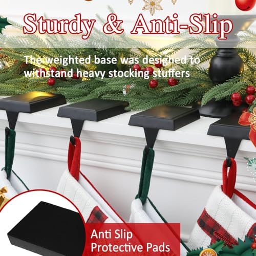 2-Pack Christmas Stocking Holders for Mantel, Weighted Metal Hooks, Black