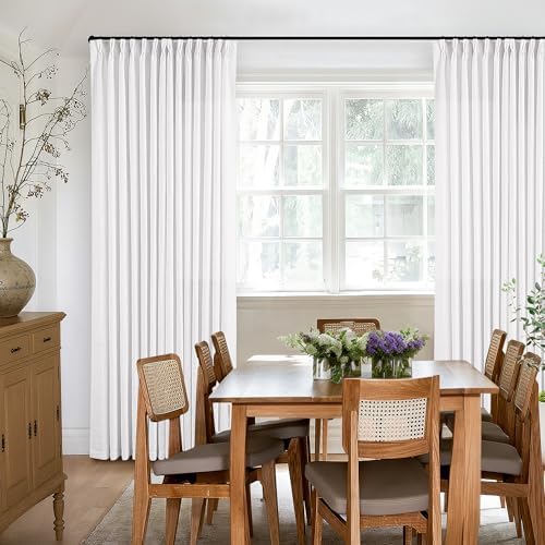 TWODRAPES Thick Linen White Curtains 90 Inches Long for Living Room Bedroom