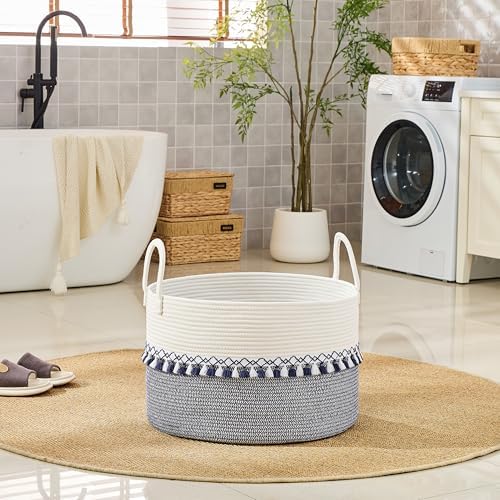 KAKAMAY Large Blanket Basket with Handles, Storage Basket for Living Room