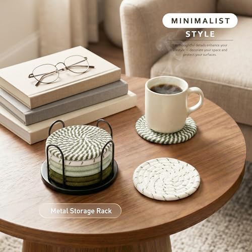 Lazebox Coasters Set of 8 for Drinks, 4 Inch Large Coasters for Coffee Table, Tabletop Protection for Hot & Cold