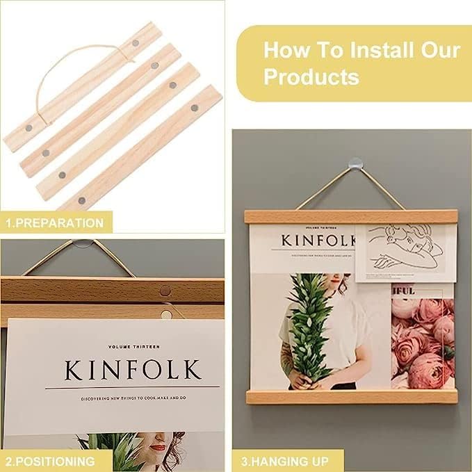 Natural Wooden Magnetic Frame, Poster Holder, 2 Pieces Wooden Magnetic Photo Frame, Magnetic Wooden Photo Frame