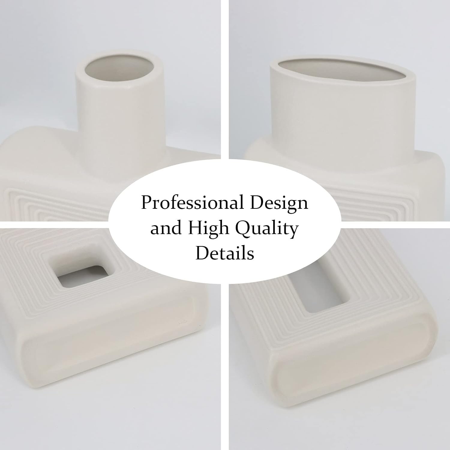 White Ceramic Vase / Square White / Set of 2