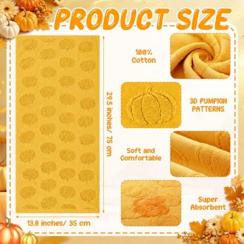 Mindsoft 2 Pcs Fall Hand Towels 3D Pumpkin Jacquard,Yellow